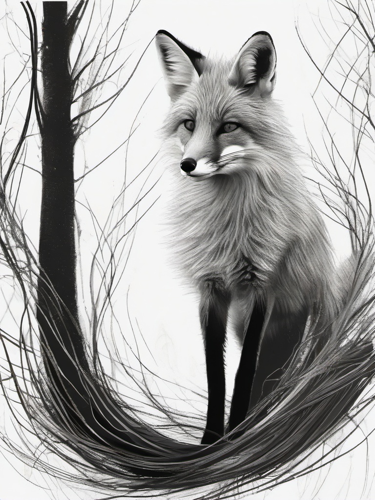 drawing of a fox easy  minimal rough scribbles,doodles,black and white