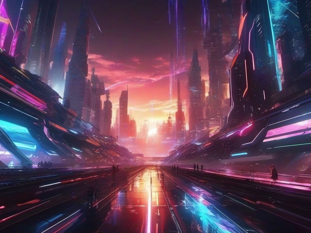 Anime Cool Wallpaper - Epic Anime Battle in Futuristic Cyber City wallpaper, abstract art style, patterns, intricate