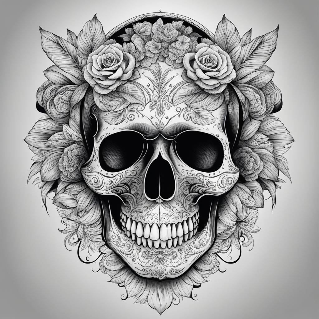 skull hand tattoo black and white design 