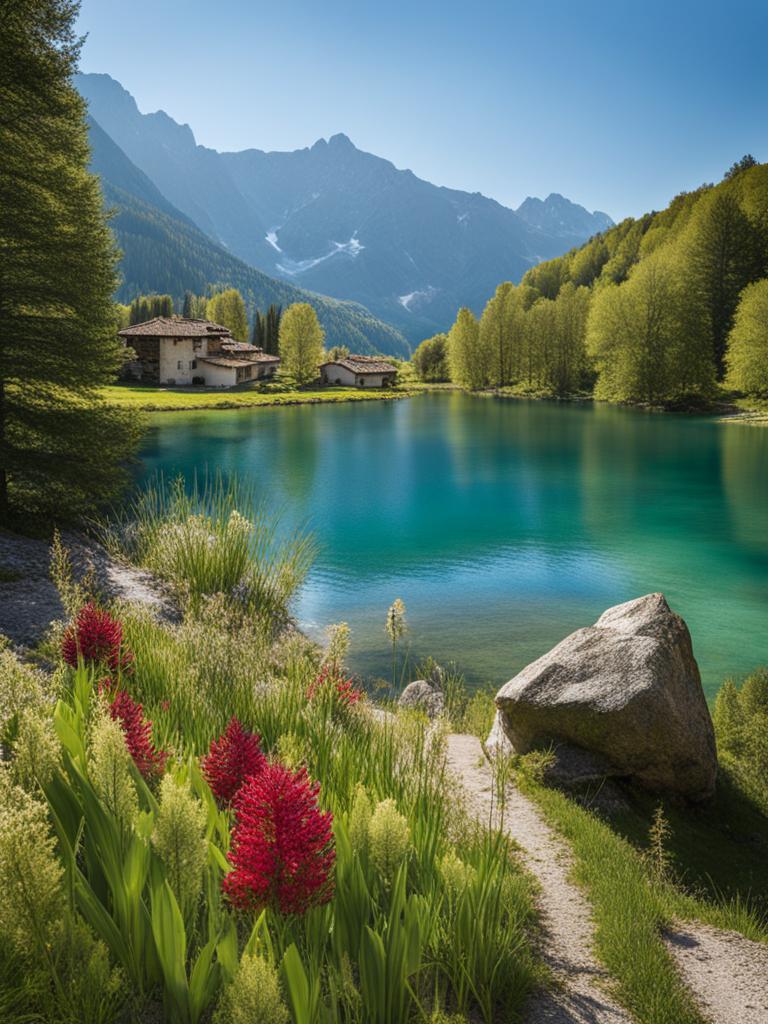 hidden lakes of lombardy - sketch the hidden lakes of lombardy, with crystal-clear waters surrounded by alpine grandeur and charming villages. 