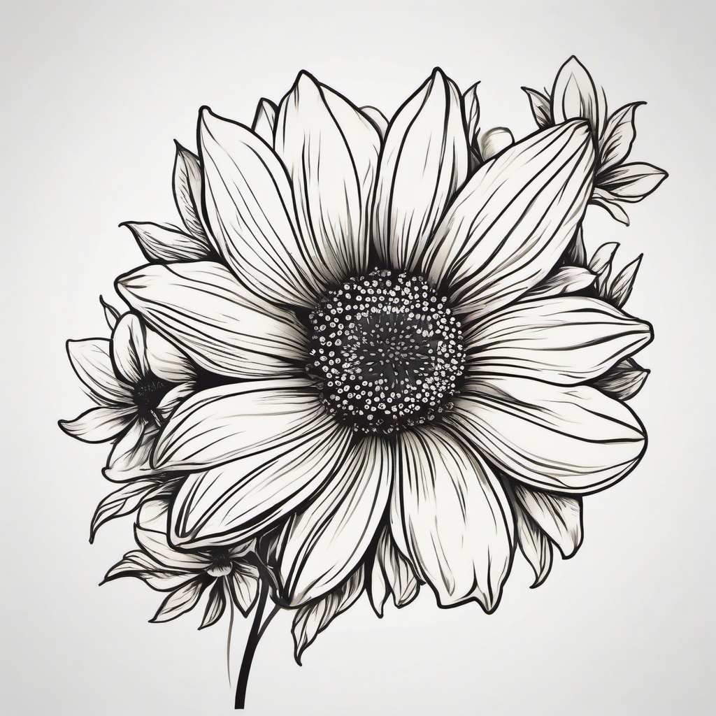 Wildflower Daisy Tattoo-Celebration of the untamed beauty of wildflowers with a daisy tattoo, expressing natural charm and grace.  simple vector color tattoo