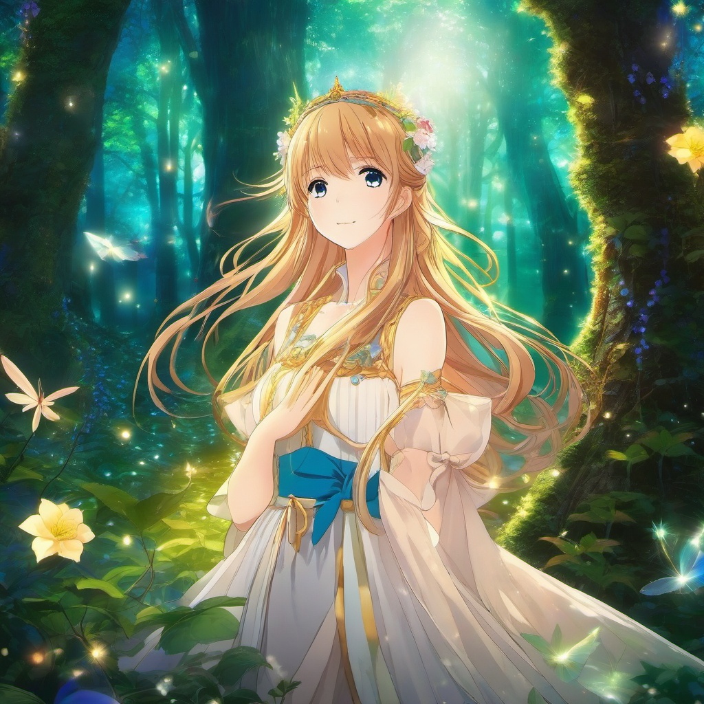 Enchanted forest with radiant beauty. anime, wallpaper, background, anime key visual, japanese manga