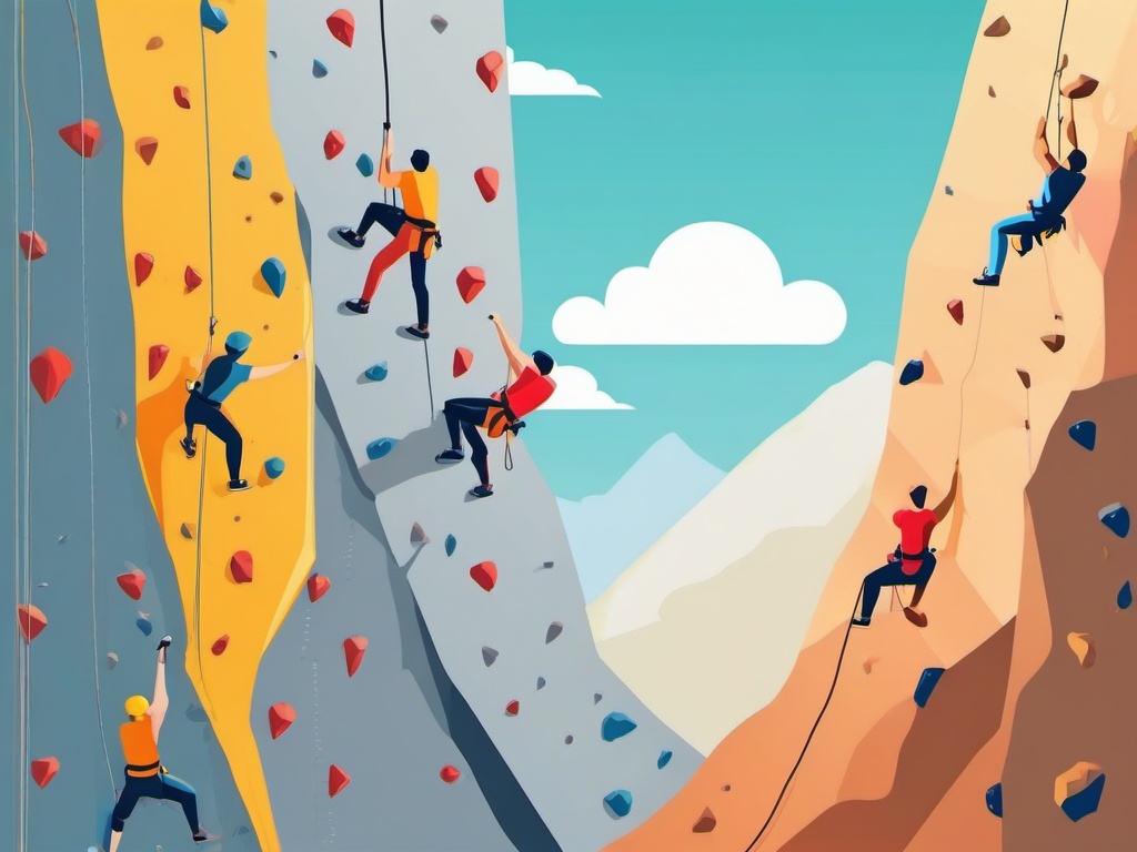 Rock Climbing Wall Clipart - Climbers scaling a climbing wall.  color vector clipart, minimal style