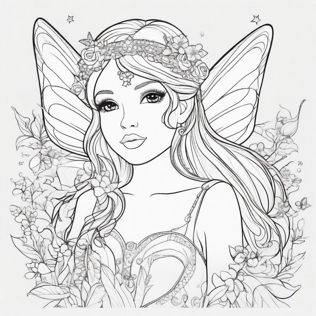 Kawaii Fairy Coloring Pages - Lovely Fairies with Sparkling Wings  minimal black outline printable sheet, coloring page