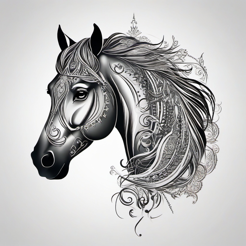 Darshan Horse Tattoo Images - Capture the spiritual and divine nature of horses with Darshan horse tattoo images, featuring designs that symbolize transcendence and connection.  simple tattoo,minimalist,white background