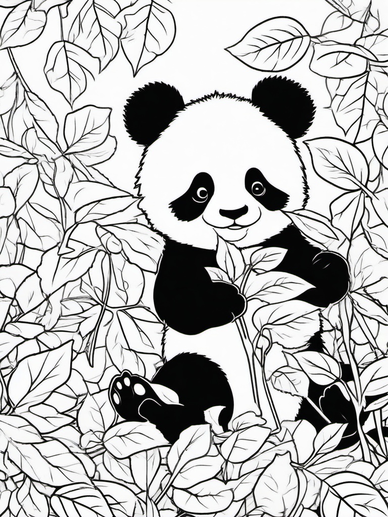 Panda Coloring Pages - Panda playing in a pile of autumn leaves  simple coloring pages