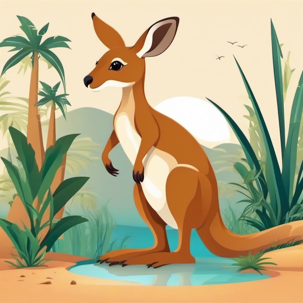 Cute Kangaroo in an Outback Oasis  clipart, simple