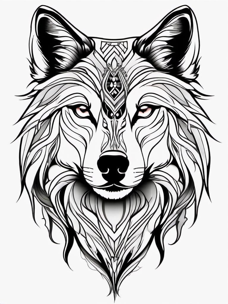 Unique Female Wolf Tattoos,unique and empowering wolf tattoos, designed exclusively for females. , color tattoo design, white clean background