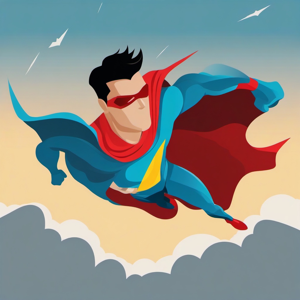 Superhero clipart - caped superhero flying through the sky  color,minimalist,vector clipart