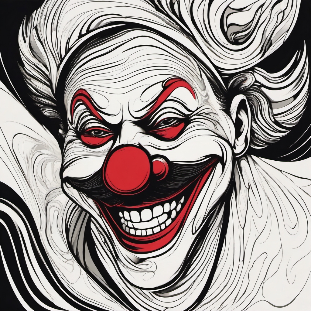 Abstract laughing clown ink: Expressive lines, a dance of joy and laughter.  simple color tattoo style