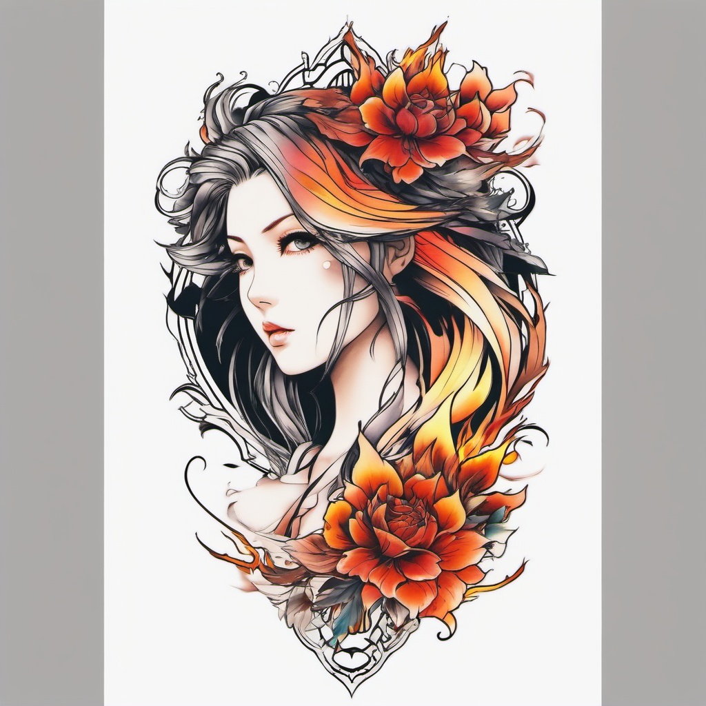 fire anime tattoos  simple color tattoo,white background