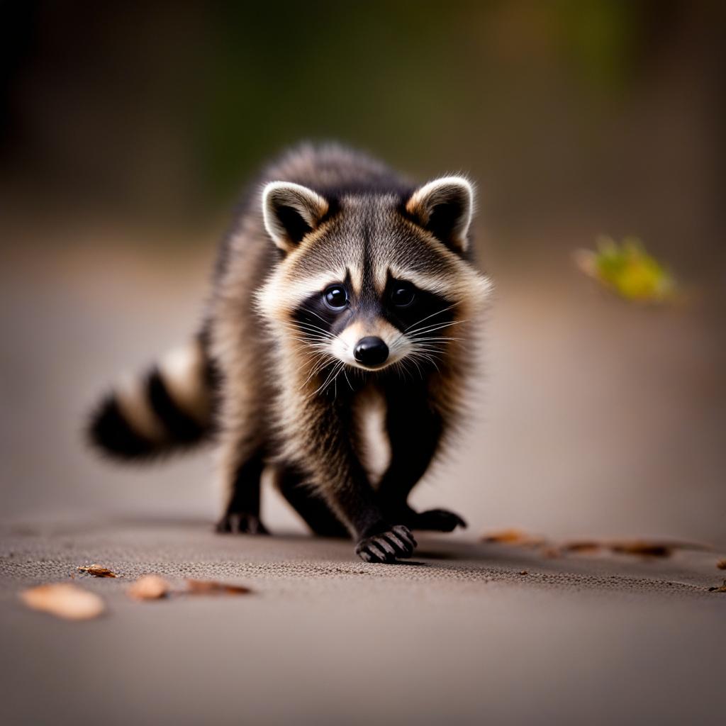 curious baby raccoon exploring with a masked face and tiny paws. 