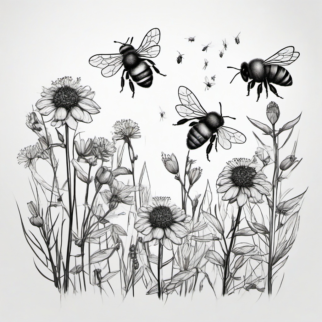 drawing of a bee harvest  minimal rough sketch scribbles,doodles,black and white