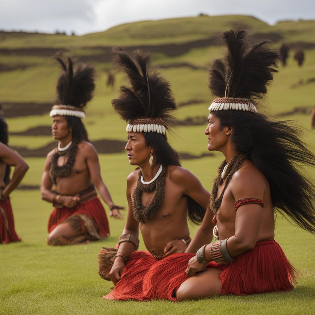 easter island, chile - watches an ancient rapa nui dance performance at the ceremonial center. 