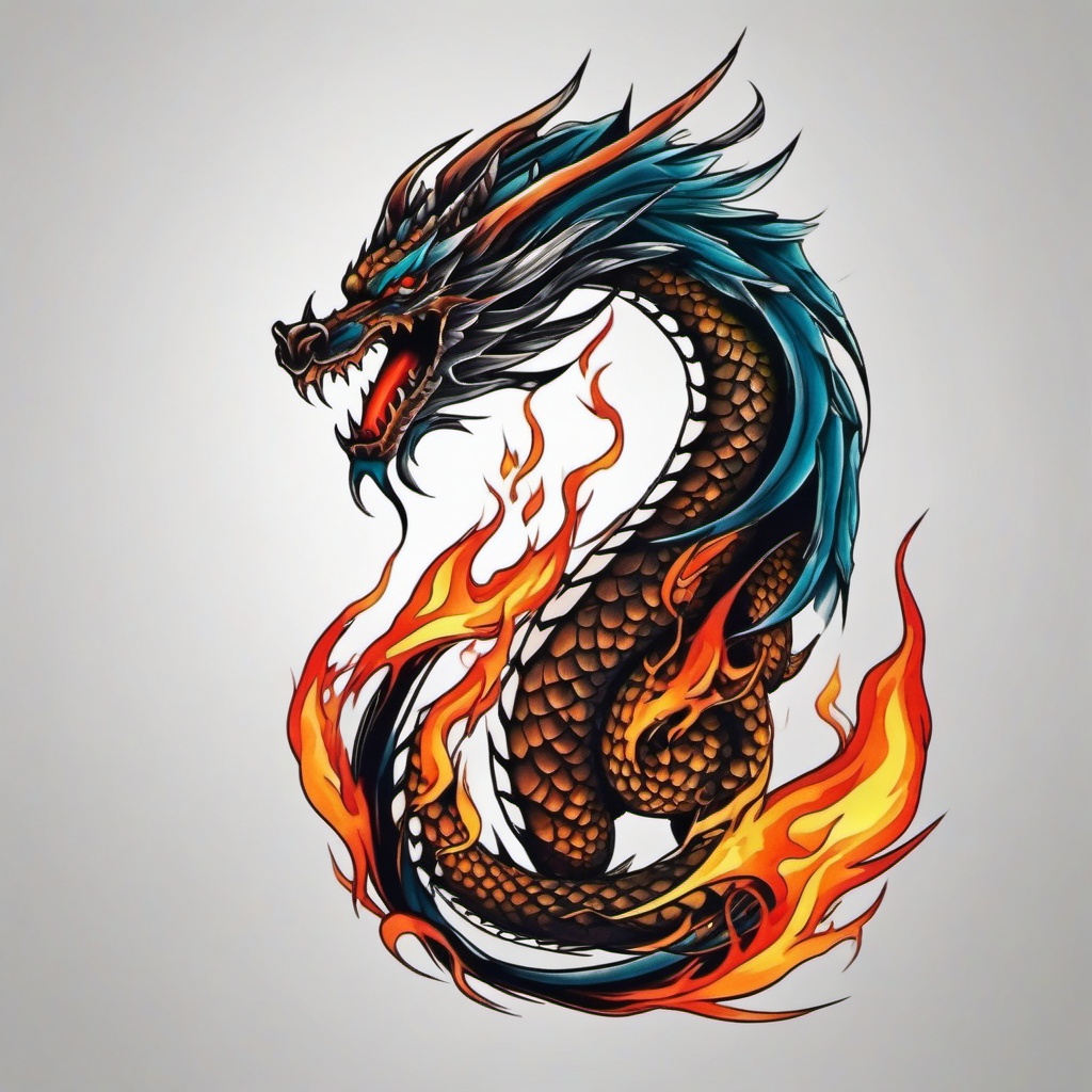 dragon flame tattoo  simple color tattoo,white background