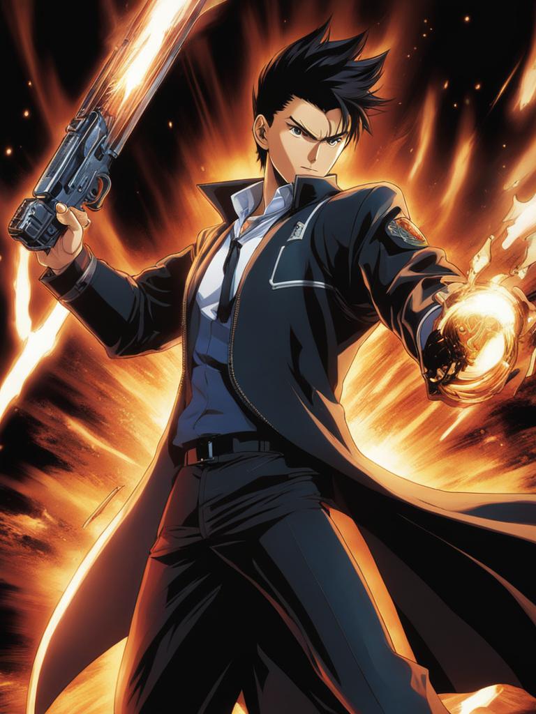 yusuke urameshi unleashes his spirit gun in a supernatural arena battle. 