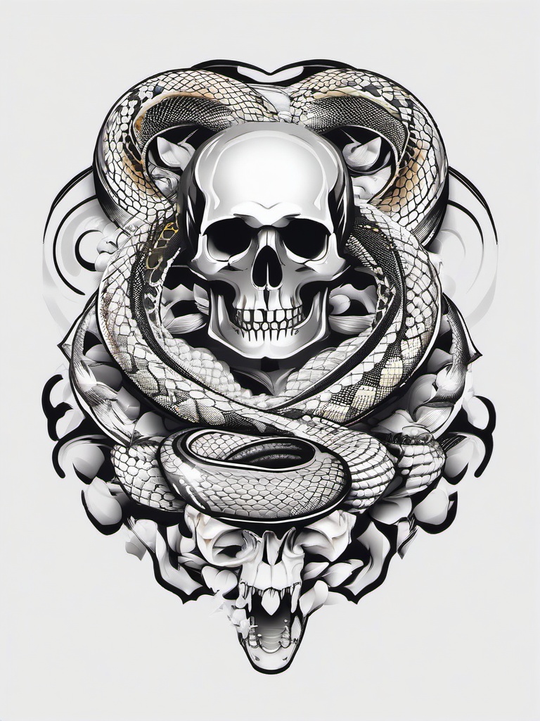 Tattoos of Skulls and Snakes - Combination of skulls and snake motifs in tattoos.  simple vector tattoo,minimalist,white background