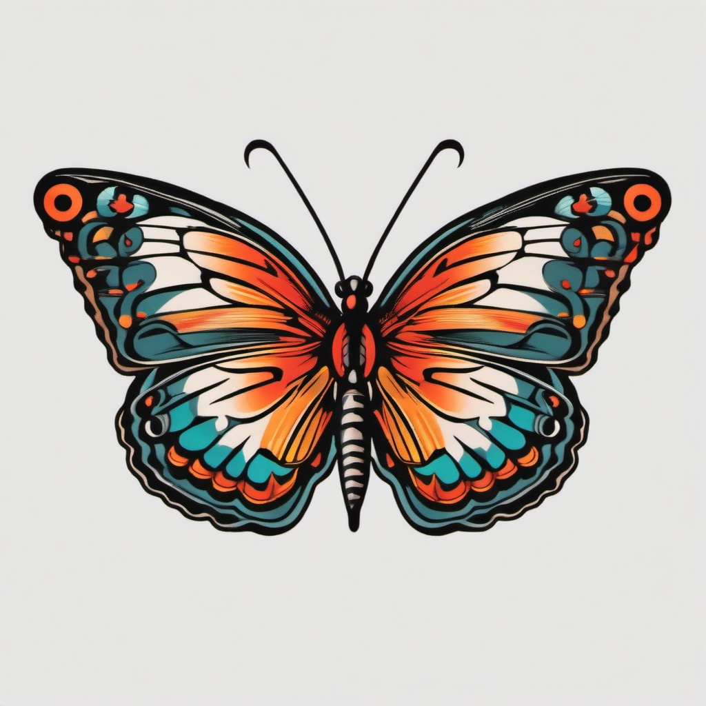 traditional butterfly tattoo flash  simple color tattoo, minimal, white background