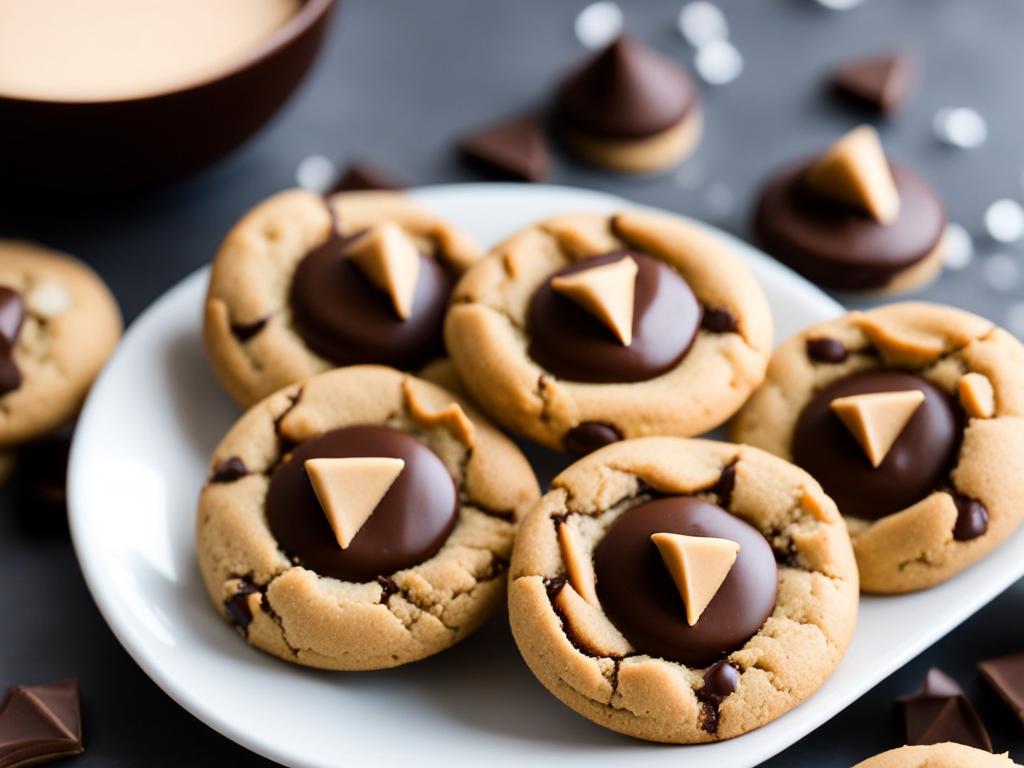 peanut butter blossom cookies with a peanut butter cookie base and chocolate kiss. 