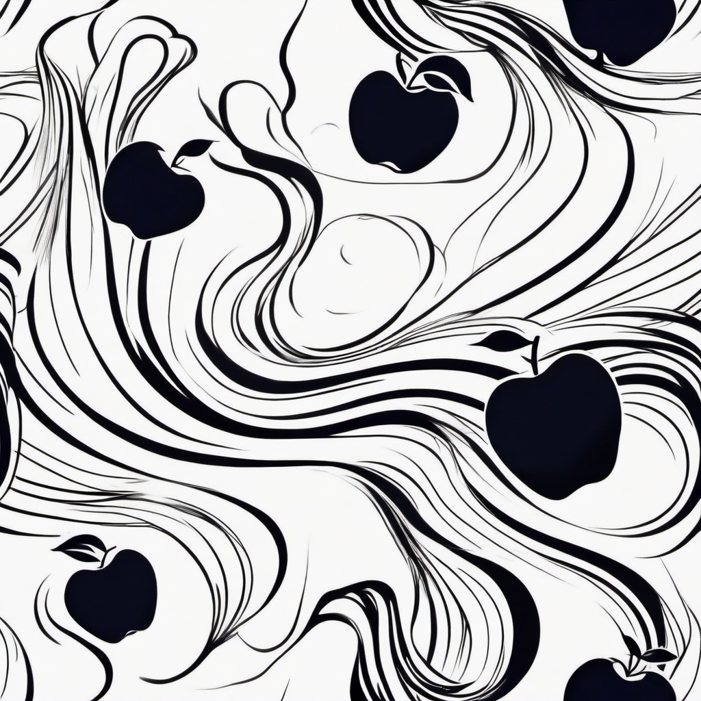 Abstract apple waves ink. Dynamic fruity flow.  color tattoo minimalist white background