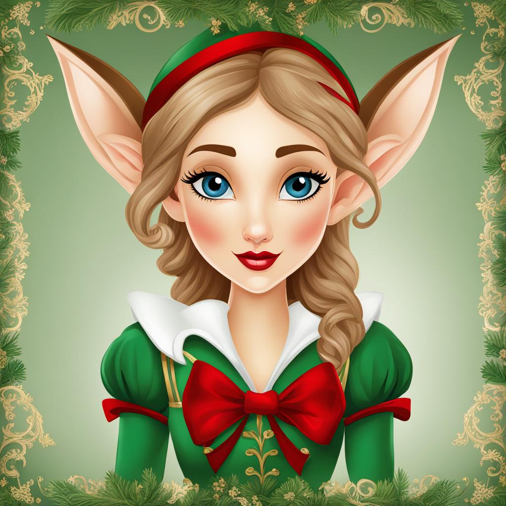 elf clipart - an elegant elf with pointed ears and a bow. 