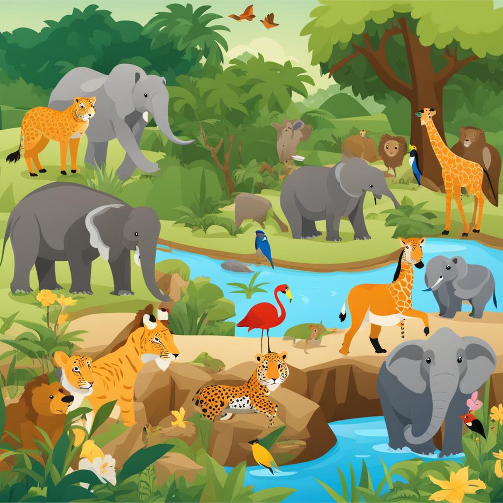 zoo clipart - an animated zoo scene, teeming with creatures from around the world, as visitors marvel 