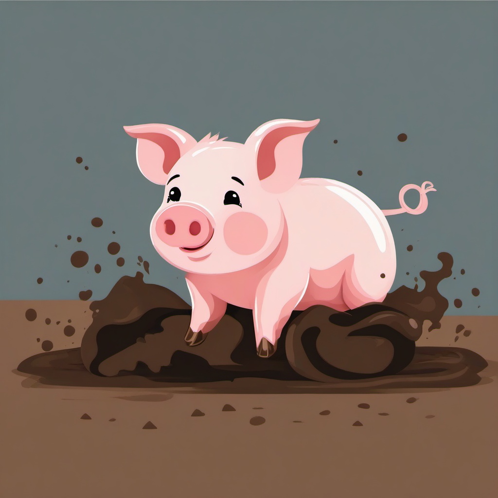 Cute clipart - baby pig rolling in the mud  color,minimalist,vector clipart