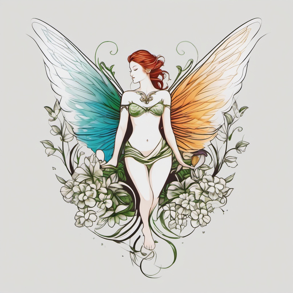 irish fairies tattoos  simple color tattoo,minimal,white background