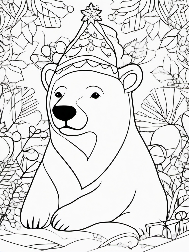 Polar Bear Coloring Pages - Winter Animal Celebrating Christmas Spirit  minimal black outline printable sheet, coloring page