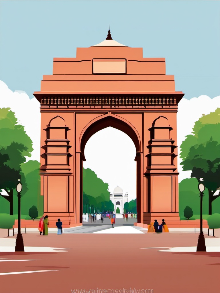 New Delhi clipart - India Gate and Jama Masjid in India,  color vector clipart