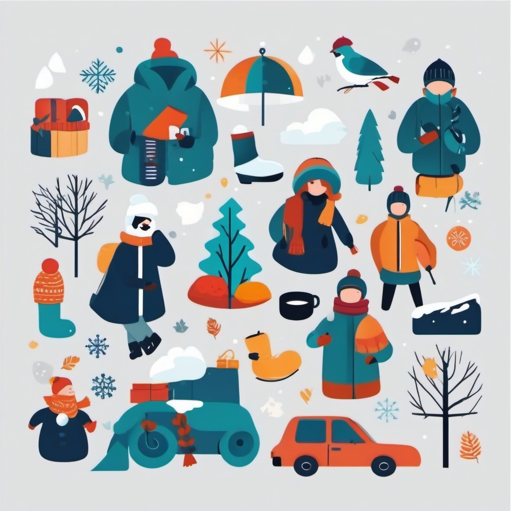 Winter Time Activities clipart - Collage of winter activities, ,vector color clipart,minimal