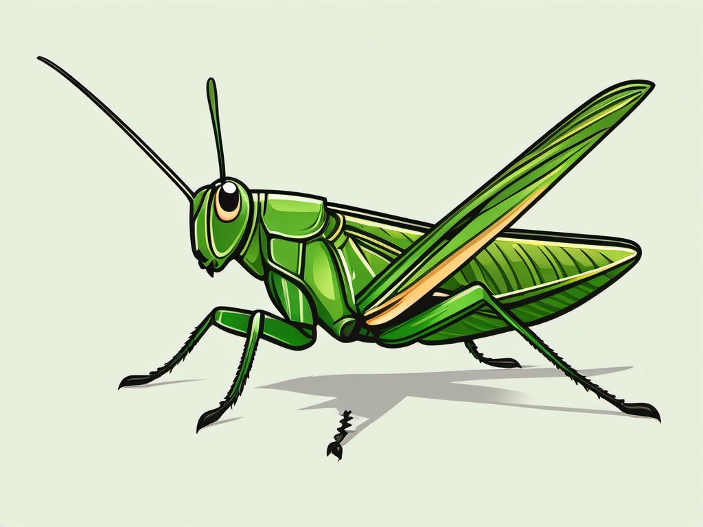 Green Grasshopper in Close-Up Clip Art - Close-up of a green grasshopper on a blade of grass,  color vector clipart, minimal style