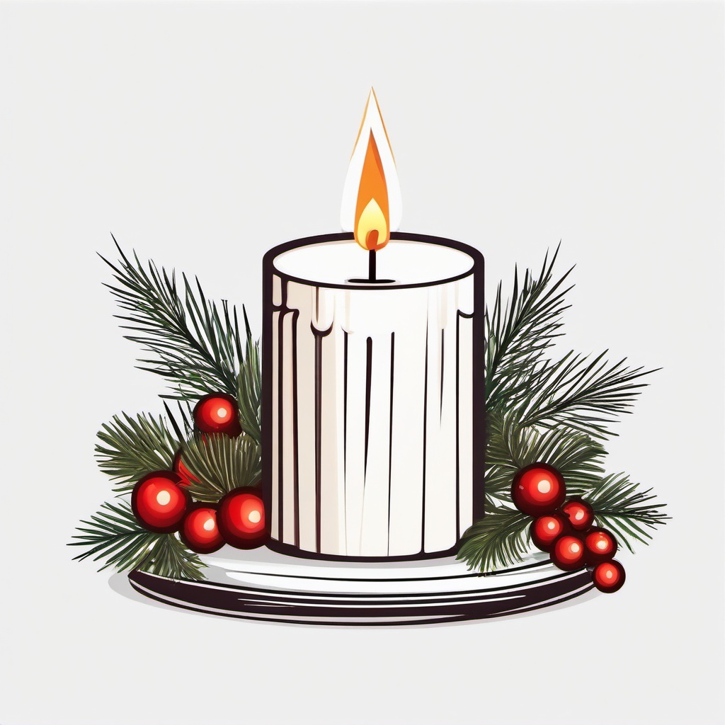 Candle clipart - Candle in a festive holiday scene.  vector style illustration, white background