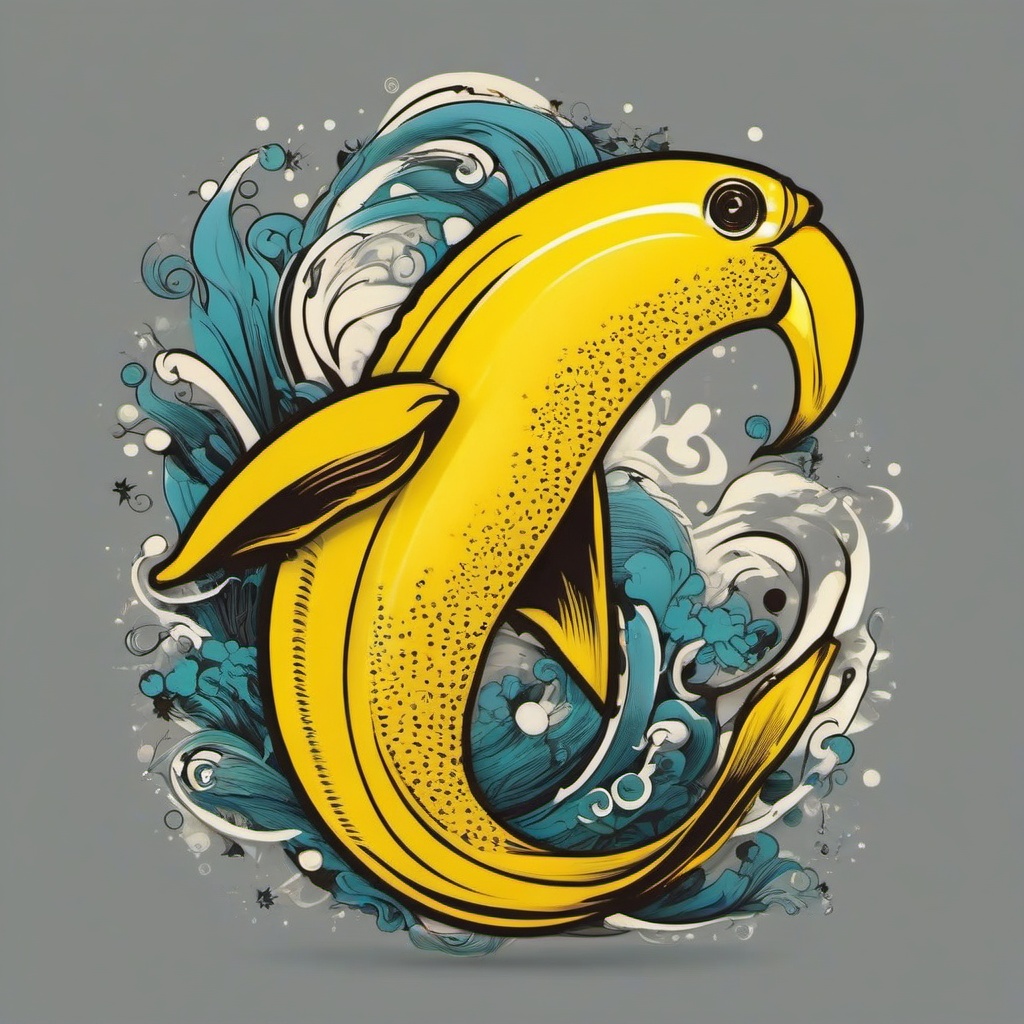 Banana Fish Tattoo-Whimsical and creative tattoo featuring a banana fish, blending elements of nature and humor in a unique design.  simple color vector tattoo