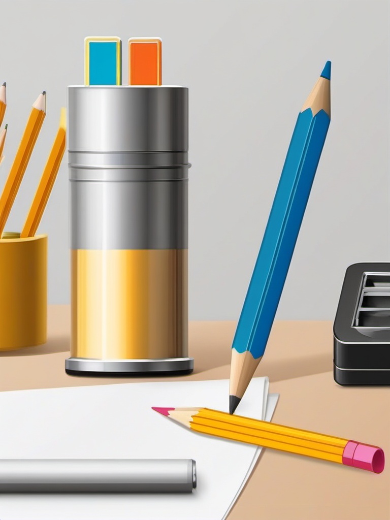 Pencil and Sharpener Sticker - Pencil next to a pencil sharpener, ,vector color sticker art,minimal