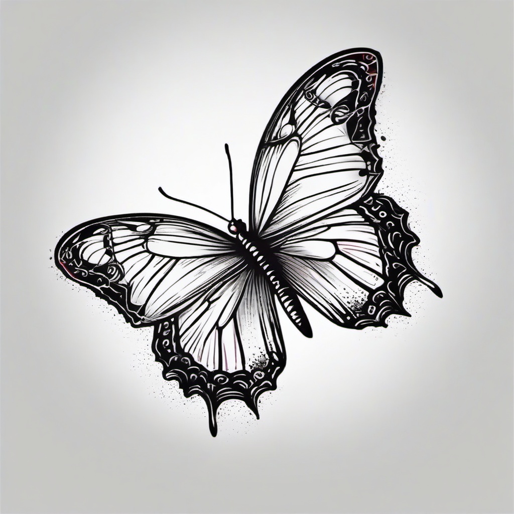 butterfly cancer tattoo  simple color tattoo,white background,minimal