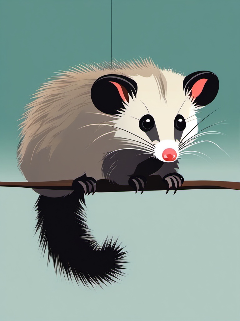 Common Opossum Clip Art - Common opossum hanging by its tail,  color vector clipart, minimal style