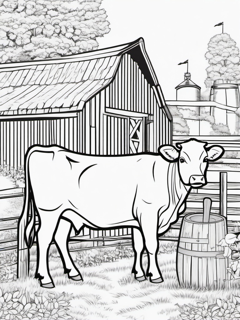 Cow Coloring Pages - Cow playing a guitar in a barn  simple coloring pages