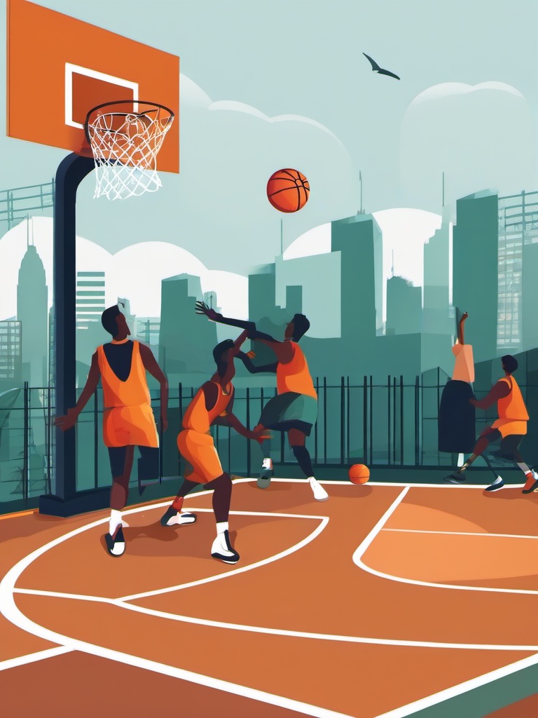 Basketball clipart - basketball court with players  