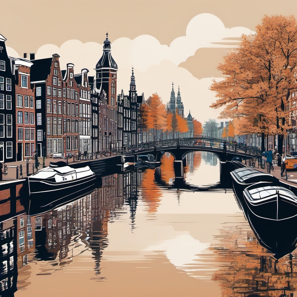 Amsterdam clipart - Rijksmuseum and Amsterdam canals, ,color clipart vector style