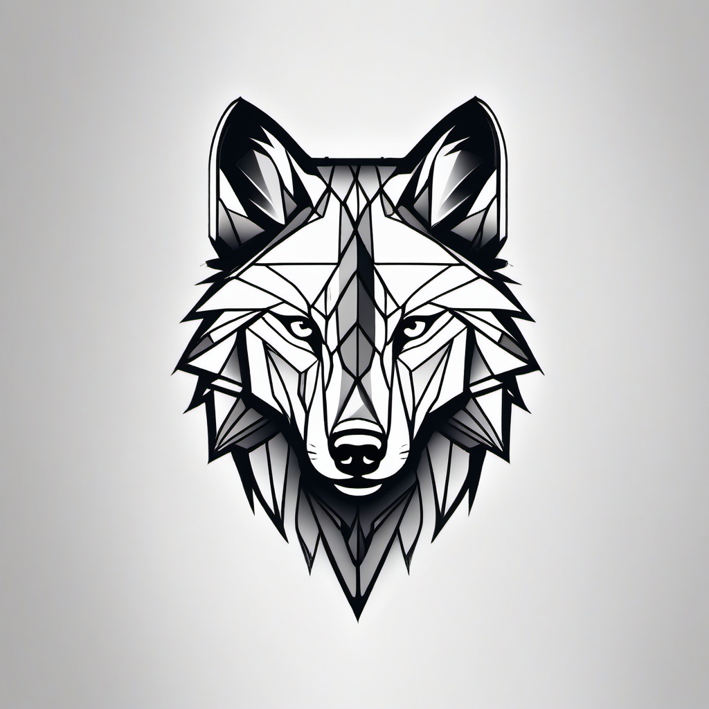 Geometric Wolf Tattoo Small - A compact and minimalist geometric wolf tattoo for a subtle look.  simple color tattoo design,white background