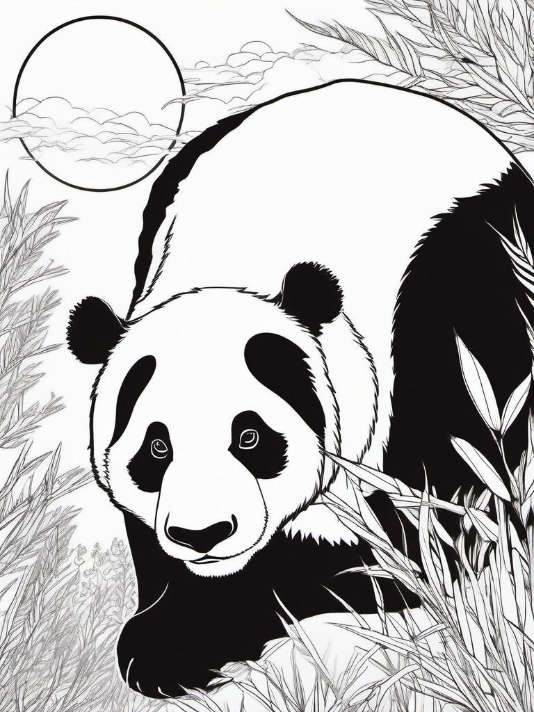 Panda Coloring Pages - Panda gazing at the moon with a thoughtful look  simple coloring pages