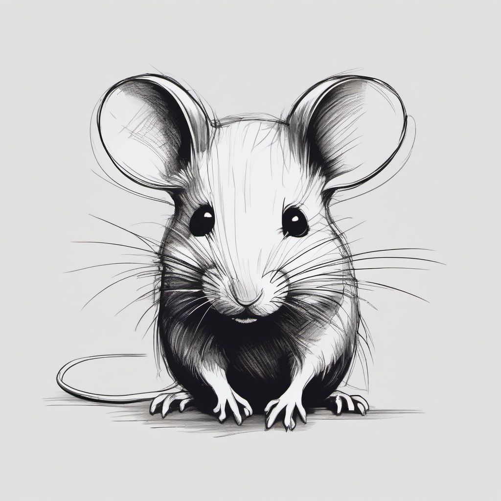 sketch of a mouse  minimal rough sketch scribbles,doodles,black and white