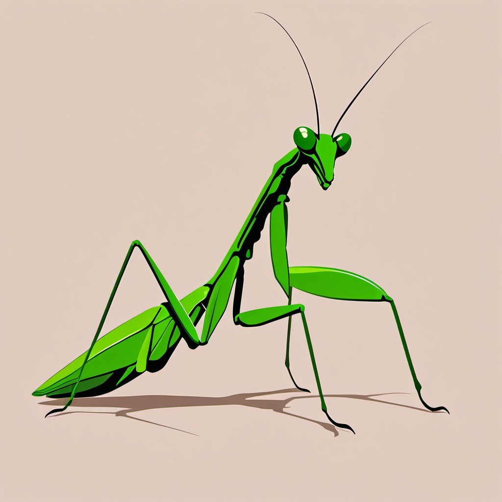 Praying Mantis Poised Clip Art - Praying mantis poised and alert,  color vector clipart, minimal style