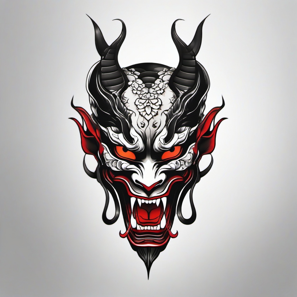 hannya mask snake  simple color tattoo,white background,minimal