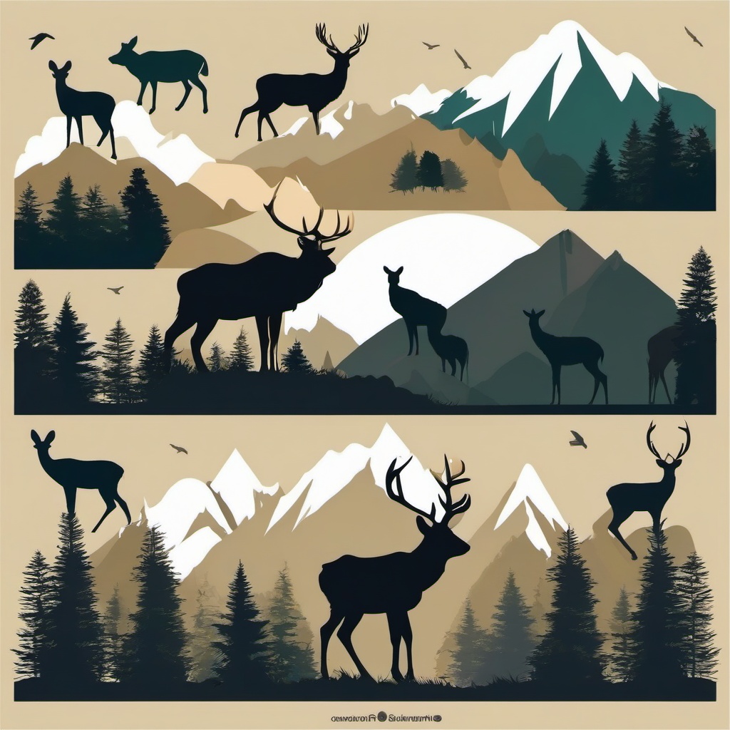 Wildlife in Mountains clipart - Observation of mountain animals, ,vector color clipart,minimal