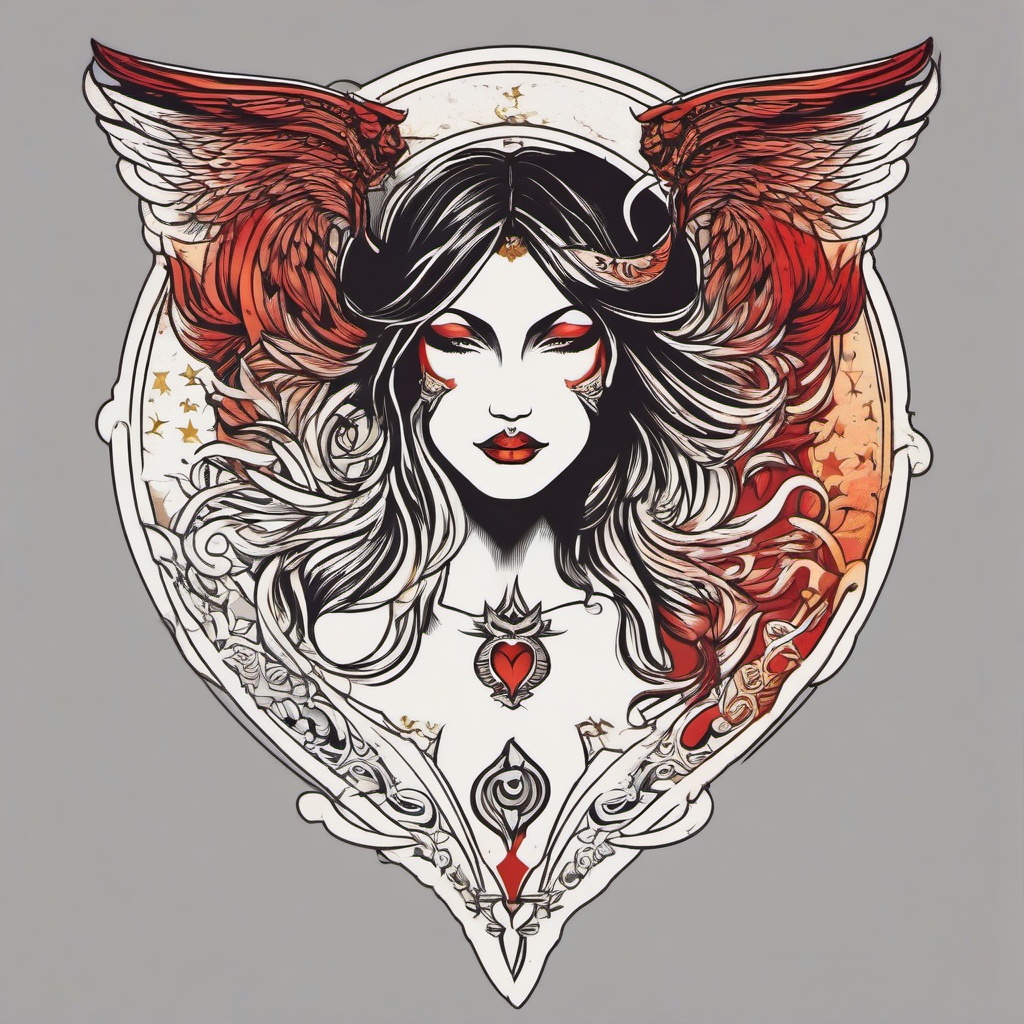 gemini tattoo angel and devil  simple vector color tattoo