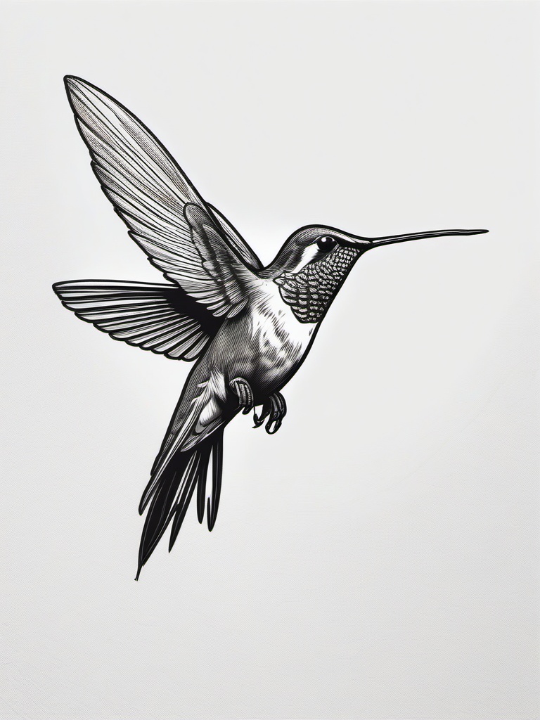 drawing of a hummingbird in flight with its wings spread  minimal rough sketch scribbles,doodles,black and white