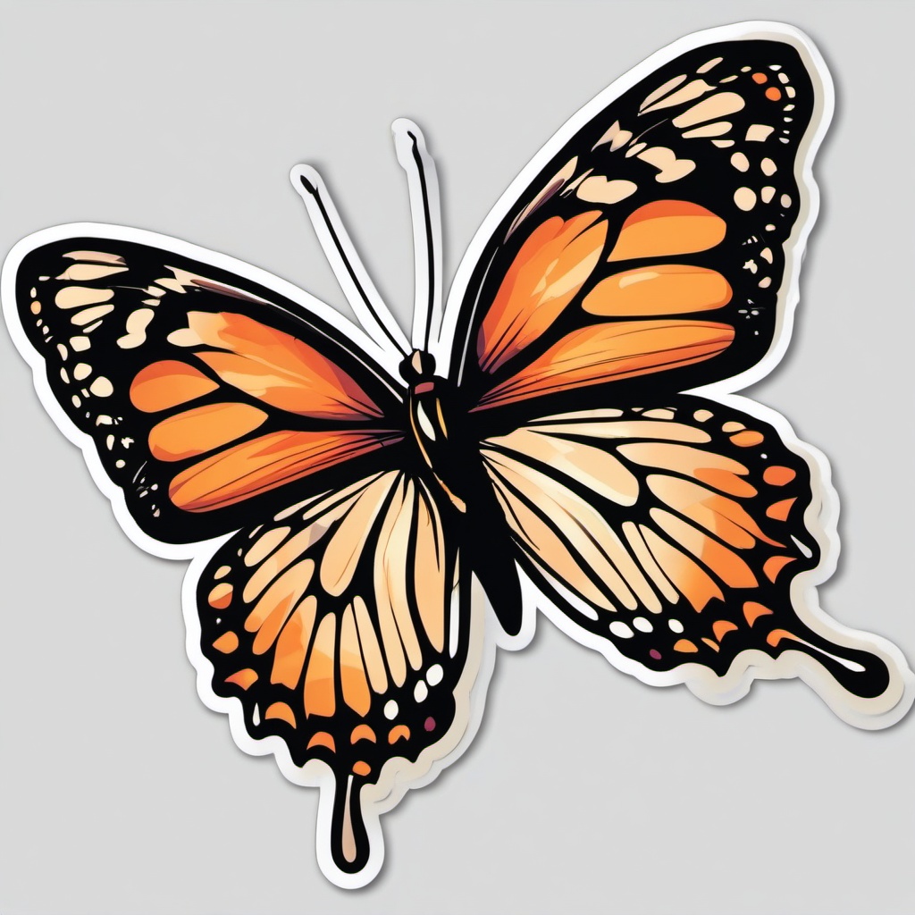 Butterfly in Flight Sticker - Graceful butterfly soaring through the air, ,vector color sticker art,minimal