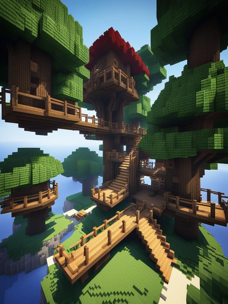 tree canopy village with treetop walkways - minecraft house design ideas minecraft block style